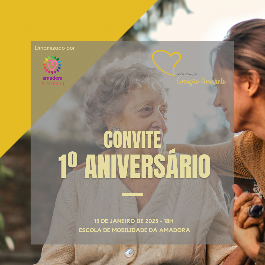 Convite 1 aniversrio Corao Amarelo/Amadora Compassiva