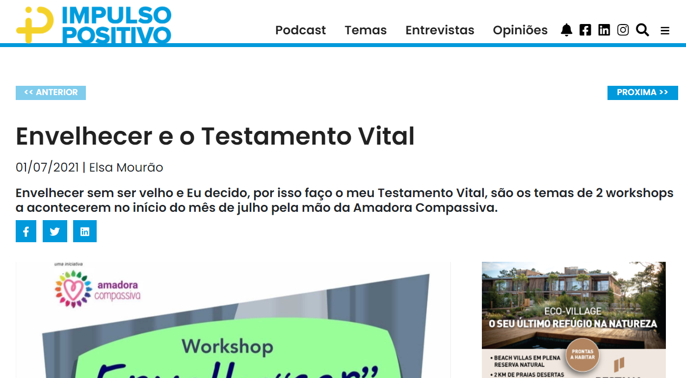 Noticias sobre as atividades da Amadora Compassiva na Impulso Positivo